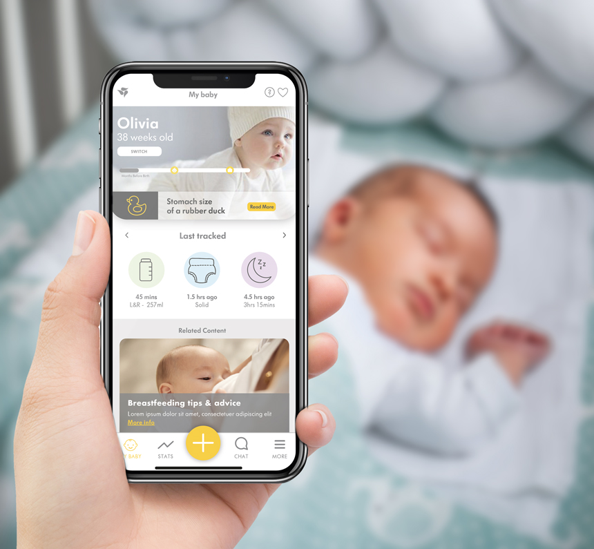 Medela, Digital design, Baby Products, Mobile App, My baby, tips and advice.