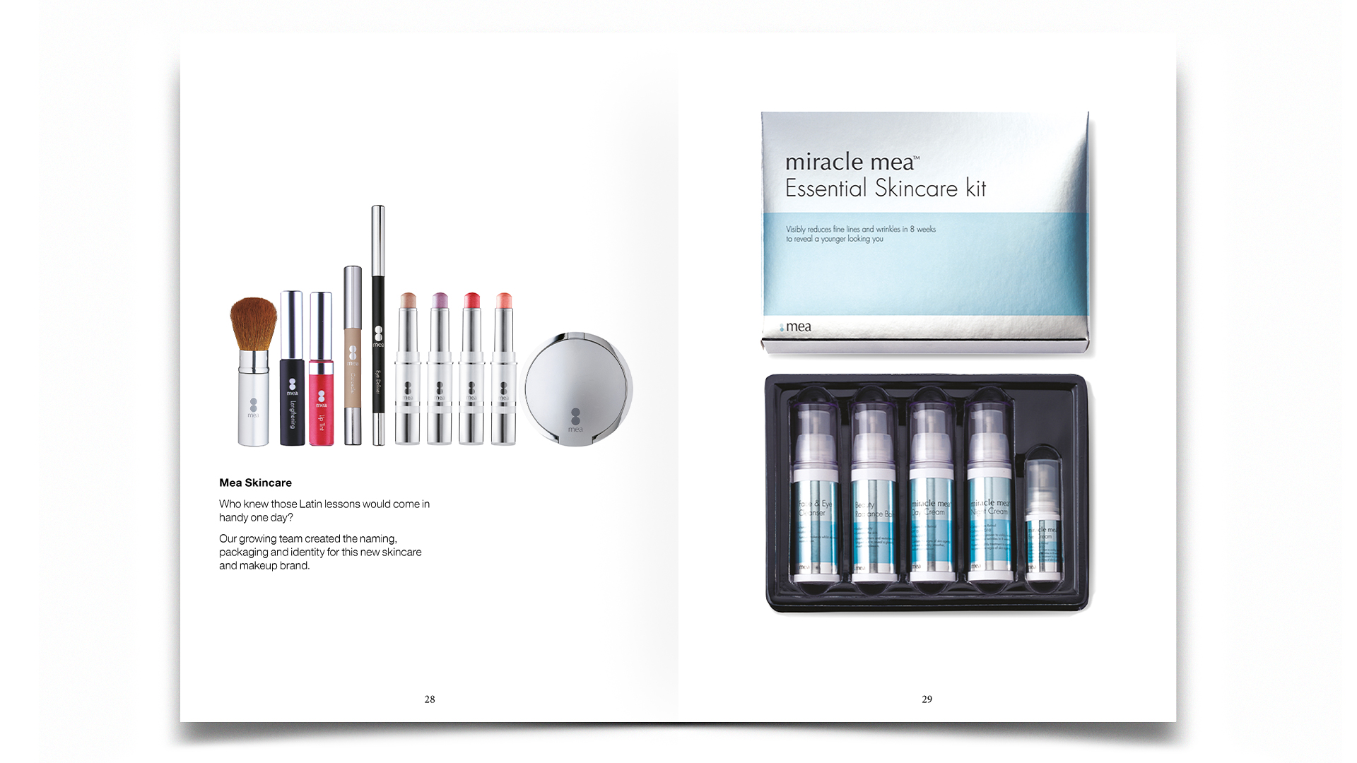 R Design, Inspired Common Sense, Mea Skincare, packaging and identity design.