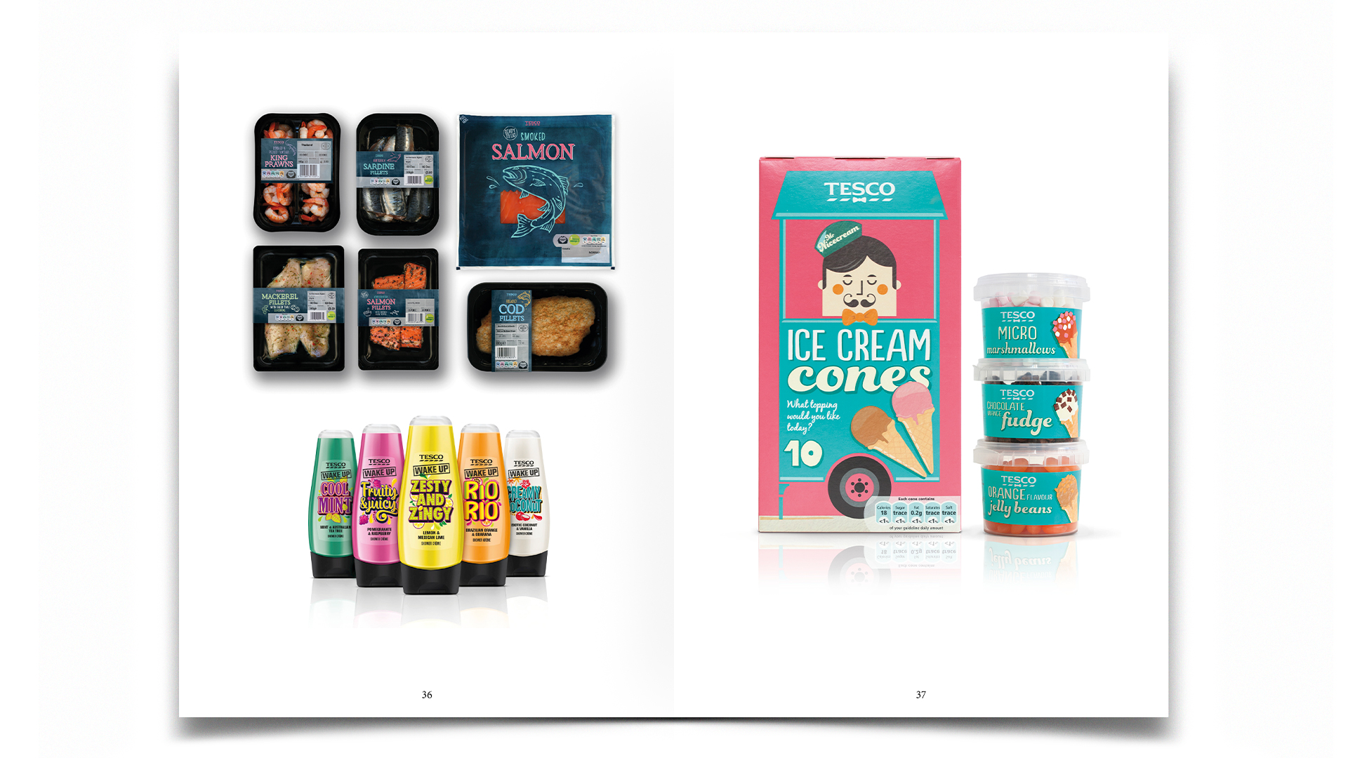 R Design, Inspired Common Sense, Tescos finest fish range, wake up shampoo range and ice cream packaging design
