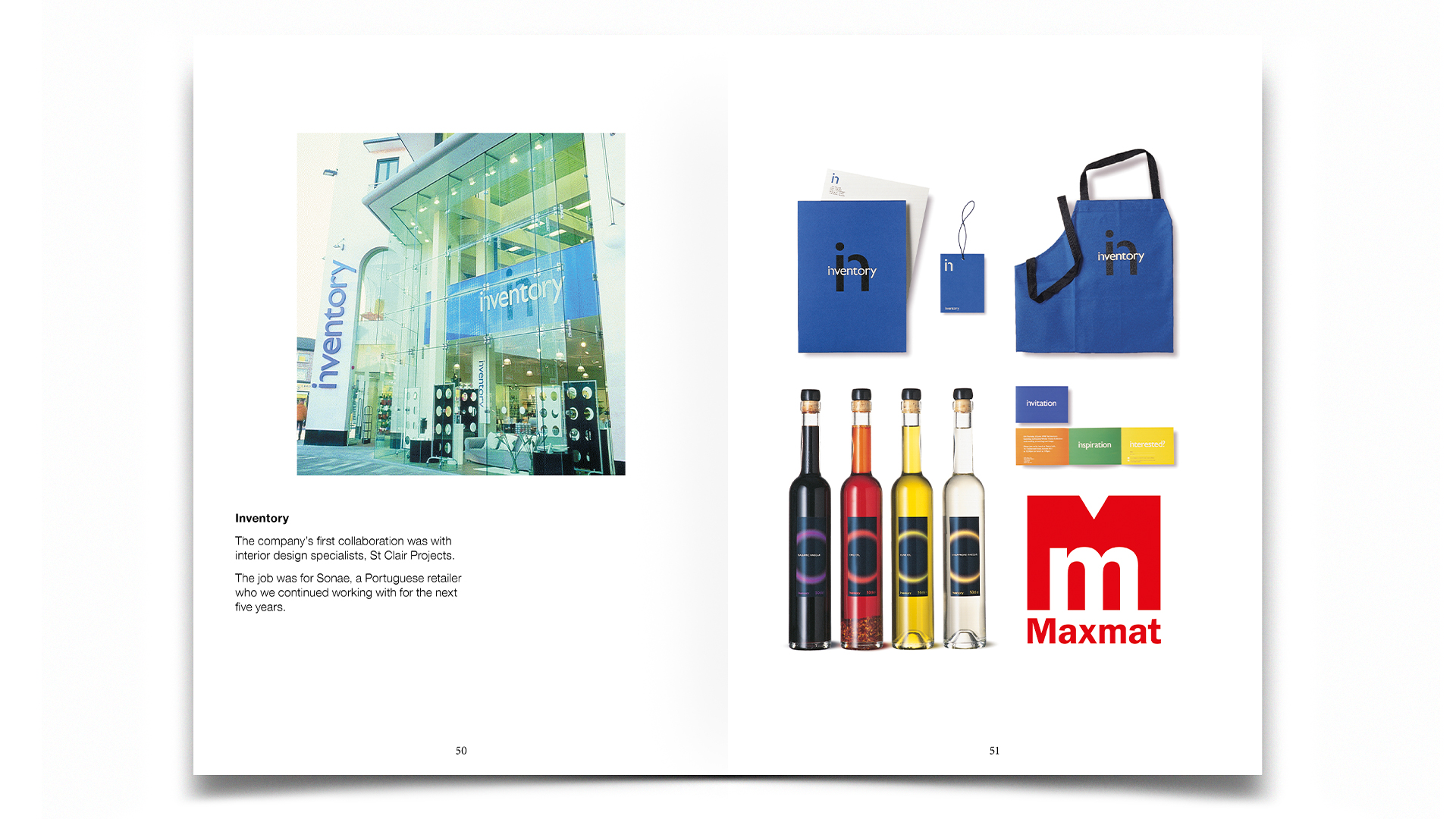 R Design, Inspired Common Sense, Identity design for Inventory, applied across business cards, sales tags and a kitchen apron.